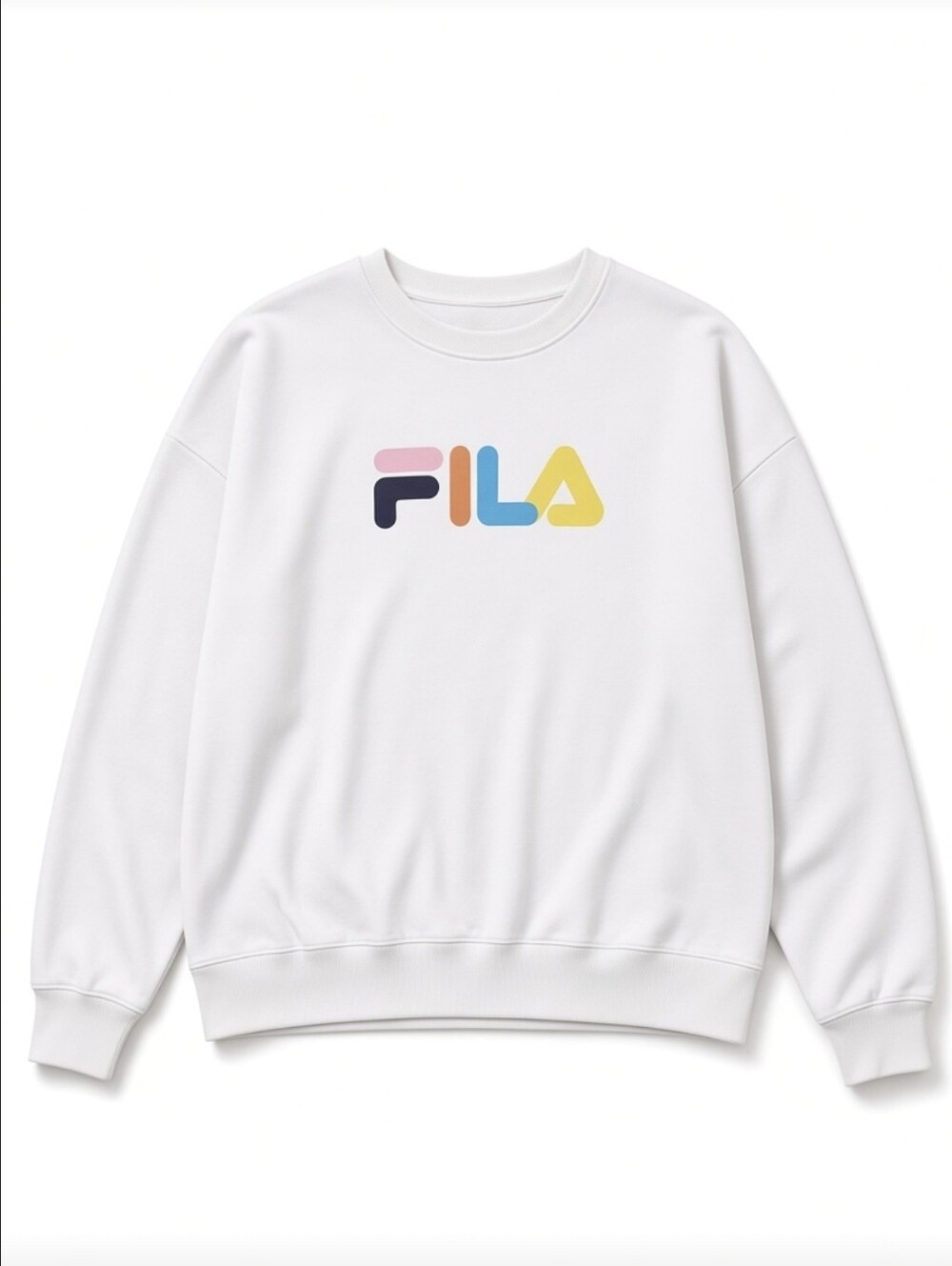FILA Women's Large White Multicolor Logo Crewneck Sweatshirt Pullover